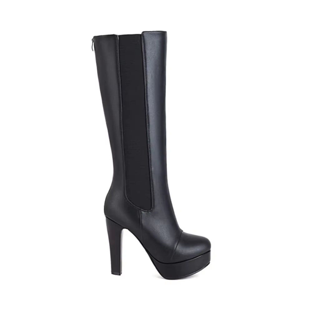 Womens Designer Boots Leather round Toe Zip Knee High Boots High Heels Gothic Shoes Fashion Sexy Super Big Size 50 702