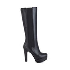 Womens Designer Boots Leather round Toe Zip Knee High Boots High Heels Gothic Shoes Fashion Sexy Super Big Size 50 702