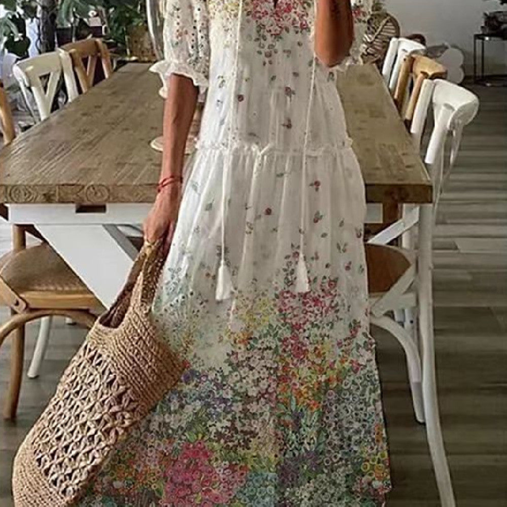 Women'S Printed Medium Sleeve Long Dress