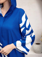 Mulvari Pattern Printed Hooded Modest Long Sleeve Dress