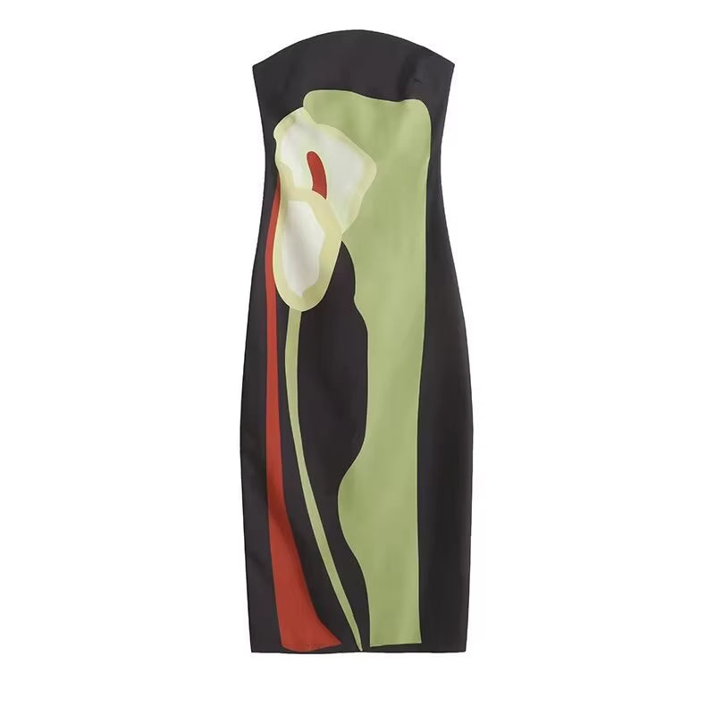 Sexy Strapless Backless Printed Long Dress Women Fashion Sleeveless off Shoulder Vestidos 2024 Summer Lady Party Evening Robes