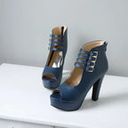 2025 Summer New Womens Ankle Boots Sandals High Quality PU Leather Buckle Strap Zip Stiletto Heels plus Size 35-46 Shoes