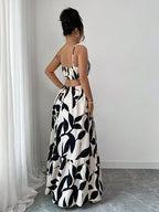 Rafferiza Women'S Elegant Printed Waist-Cinched Long Dress