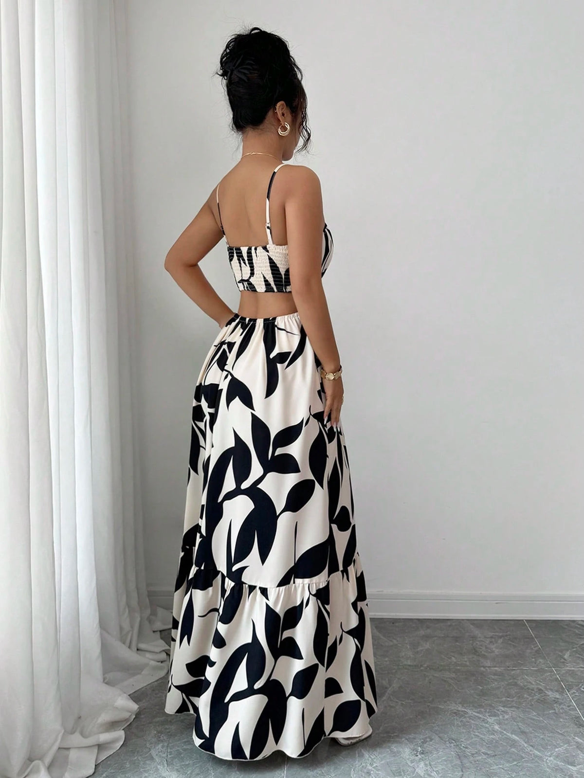Rafferiza Women'S Elegant Printed Waist-Cinched Long Dress