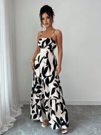 Rafferiza Women'S Elegant Printed Waist-Cinched Long Dress