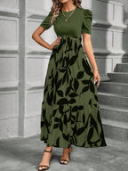 LUNE Women'S Stylish Patchwork Leaf Printed Long Dress