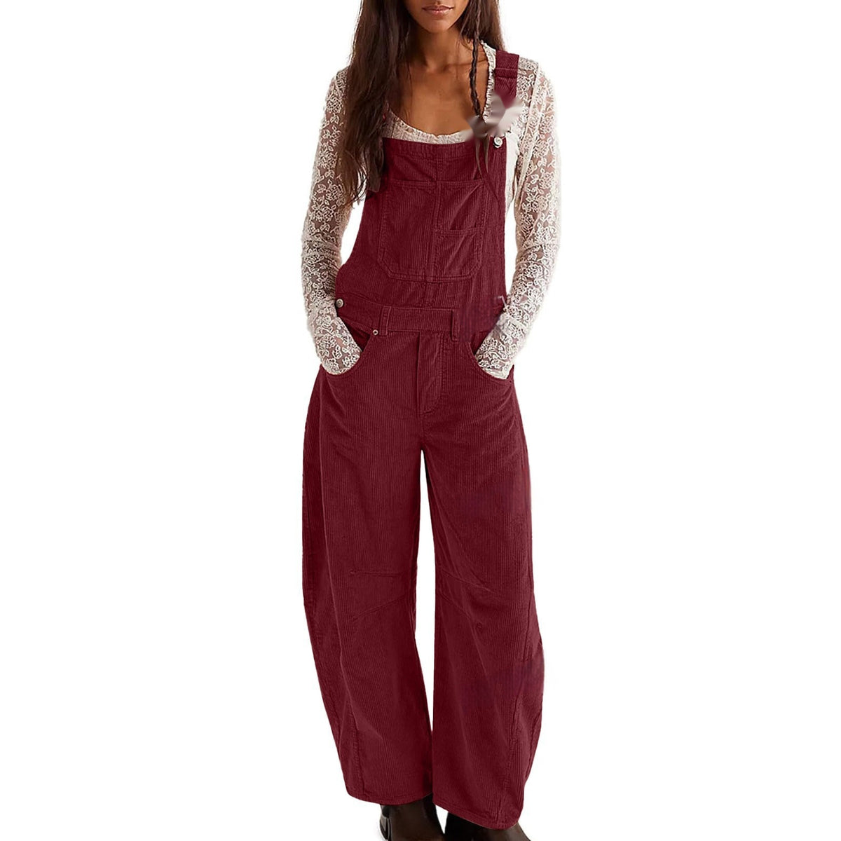 Corduroy Overalls Fashionable Wide-Leg Casual Jumpsuits