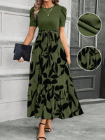 LUNE Women'S Stylish Patchwork Leaf Printed Long Dress