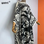 High Quality Summer Women Muslim Middle East Boho Popular Print Silk Kaftan Maxi Dress Beach Bohemian Printed Long Dress