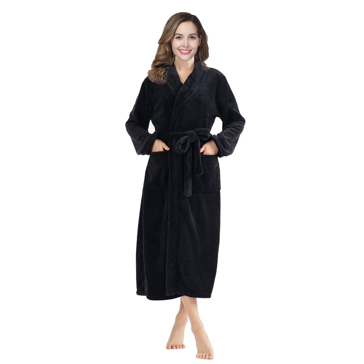 RONGTAI Womens Bathrobe Ladies Fleece Plush Warm Long Robes Fleece Nightgown Sleepwear