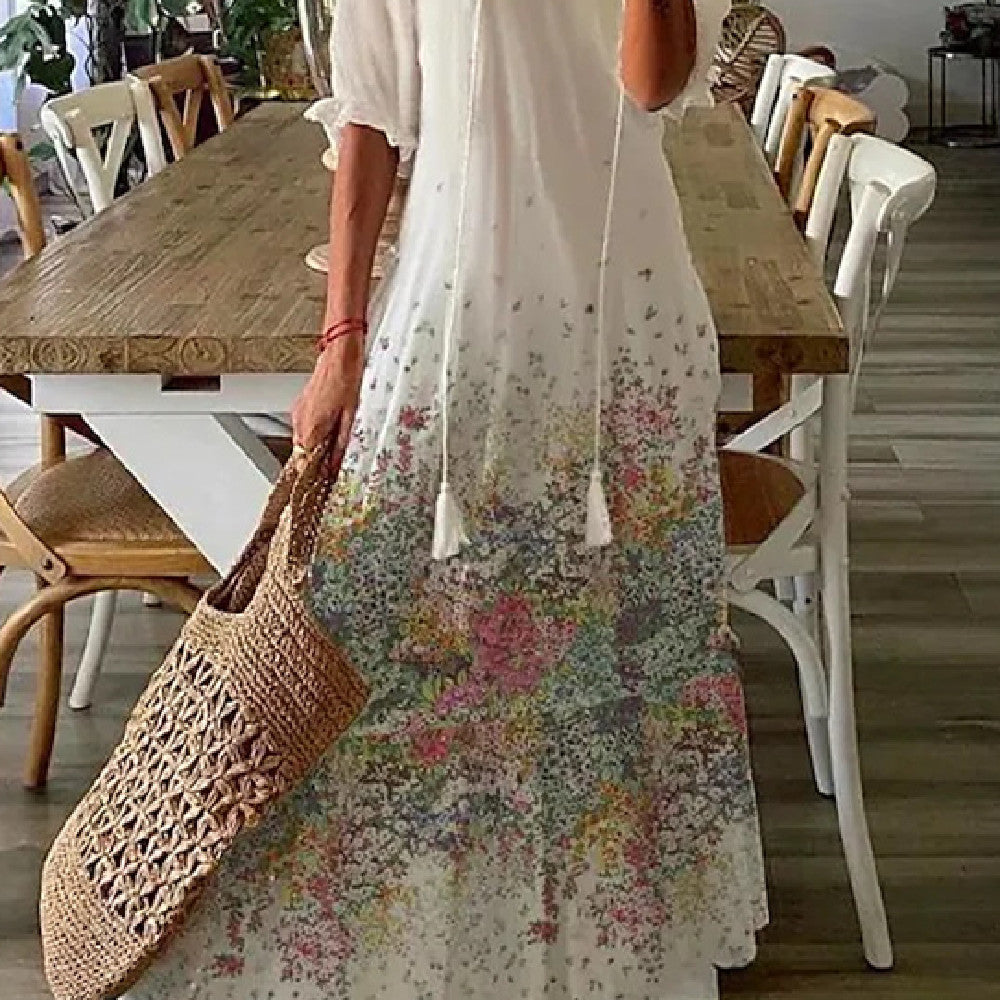 Women'S Printed Medium Sleeve Long Dress