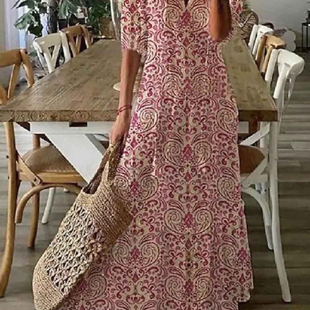 Women'S Printed Medium Sleeve Long Dress