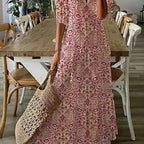 Women'S Printed Medium Sleeve Long Dress