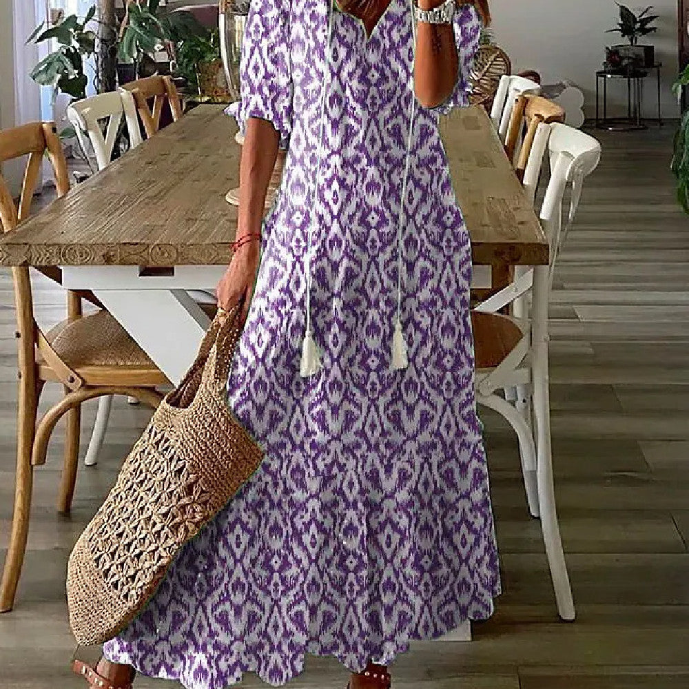 Women'S Printed Medium Sleeve Long Dress