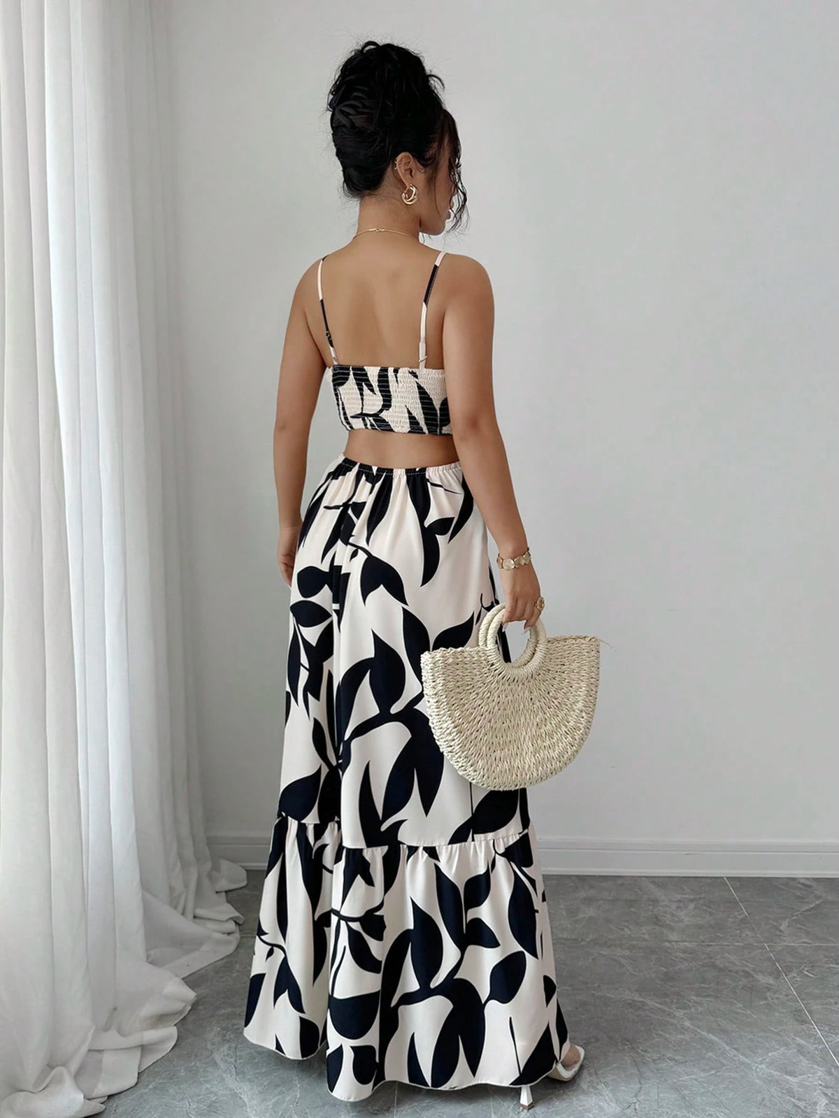Rafferiza Women'S Elegant Printed Waist-Cinched Long Dress