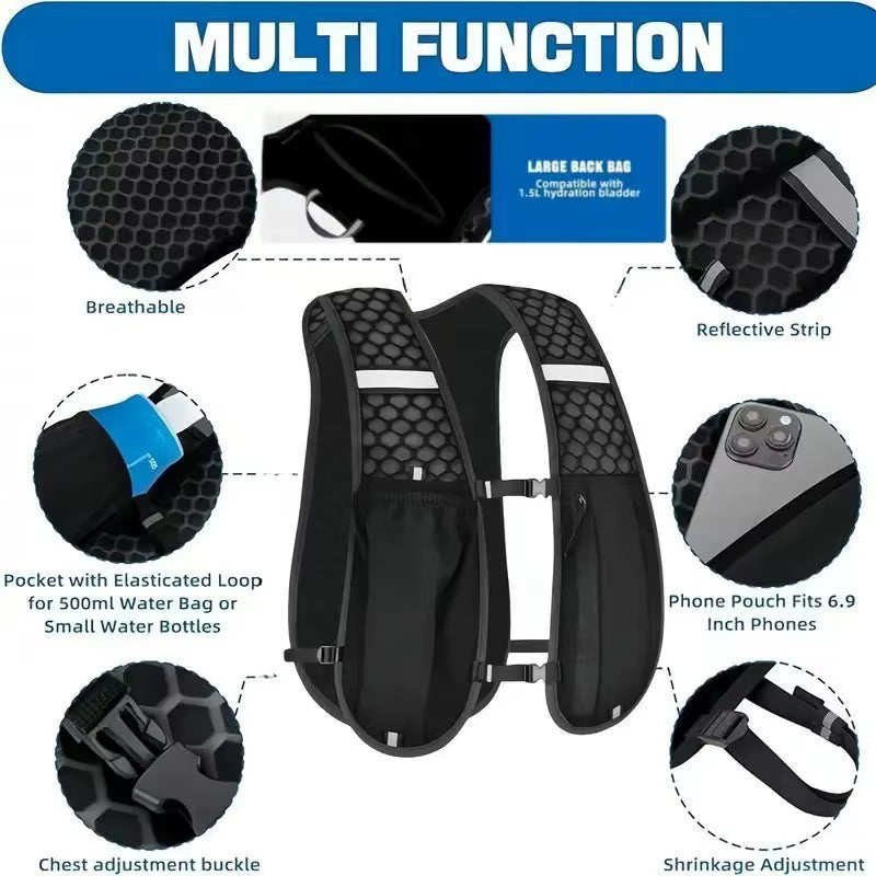 Running Hydration Vest for Men Women, Water Resistant Breathable Backpack for Hiking Cycling Trail Marathons