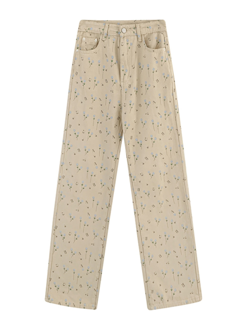 Homemade Floral Straight Leg Jeans For Women