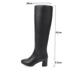 2023 Autumn Winter Block High Heel Boots White Black Womens Shoes Long Knight Ride Knee High Boots Female Shoe plus Size