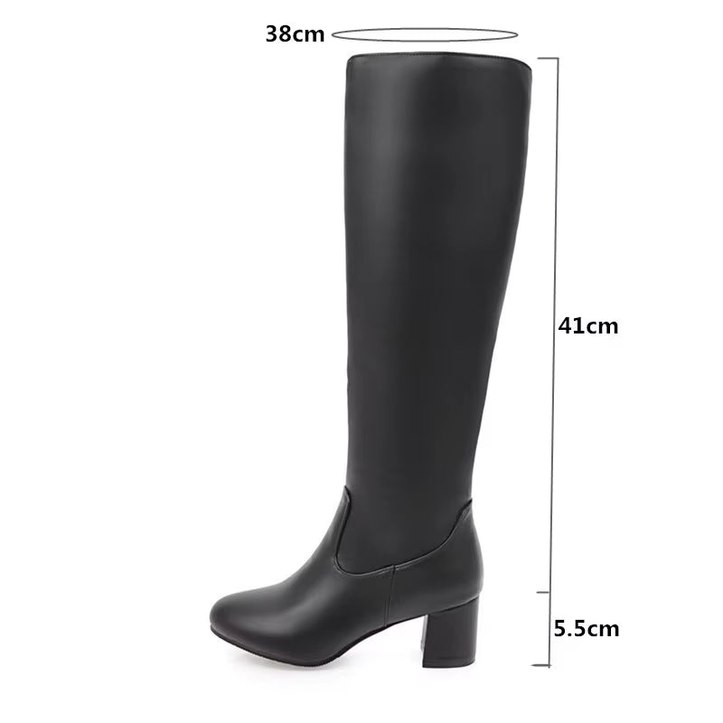 2023 Autumn Winter Block High Heel Boots White Black Womens Shoes Long Knight Ride Knee High Boots Female Shoe plus Size