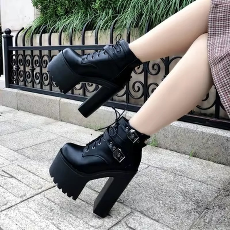 European and American Nightclub Sexy Ankle Boots 2025 Fall New 16 Cm Super High Heel Womens Boots Crude Heel Lace-Up Short Boots