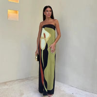 Sexy Strapless Backless Printed Long Dress Women Fashion Sleeveless off Shoulder Vestidos 2024 Summer Lady Party Evening Robes