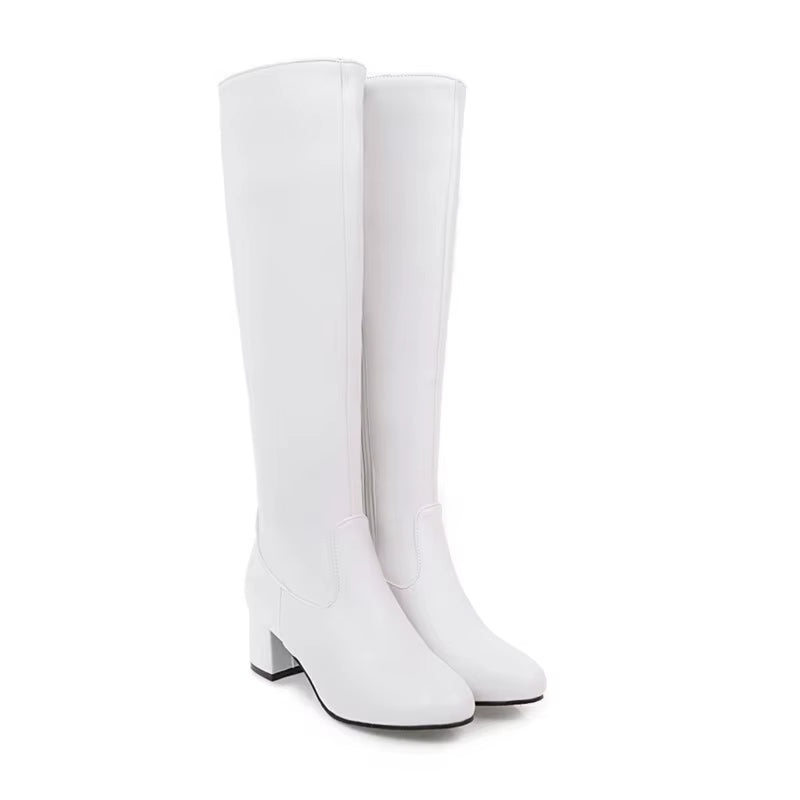 2023 Autumn Winter Block High Heel Boots White Black Womens Shoes Long Knight Ride Knee High Boots Female Shoe plus Size