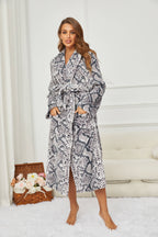 RONGTAI Womens Bathrobe Ladies Fleece Plush Warm Long Robes Fleece Nightgown Sleepwear