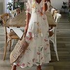 Women'S Printed Medium Sleeve Long Dress