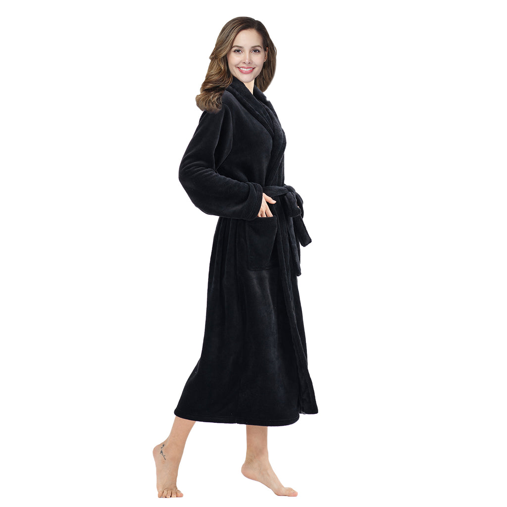 RONGTAI Womens Bathrobe Ladies Fleece Plush Warm Long Robes Fleece Nightgown Sleepwear