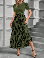 LUNE Women'S Stylish Patchwork Leaf Printed Long Dress