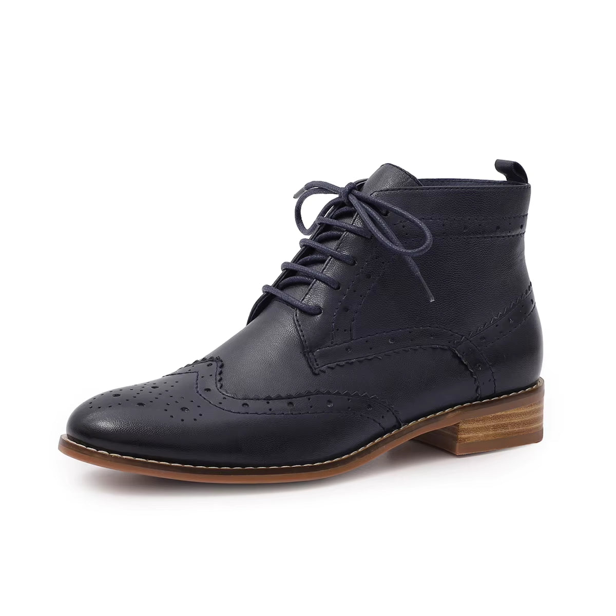 Womens Genuine Leather Brogue Boots Ankle High Fashion Lace up Oxford Booties Low Heel for Ladies Short Boots 068-65