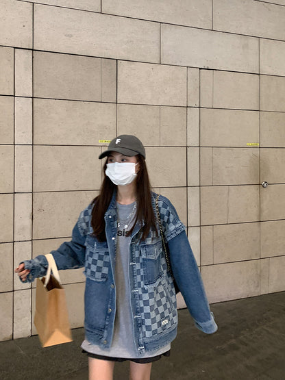 Women's Checkerboard Stitching Denim Jacket