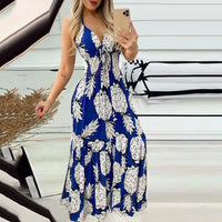 2023 Cross Border New European and American Amazon Hanging Neck, Bra, Strap, High Waist Printed Long Dress, Sexy Women'S Dress