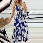2023 Cross Border New European and American Amazon Hanging Neck, Bra, Strap, High Waist Printed Long Dress, Sexy Women'S Dress