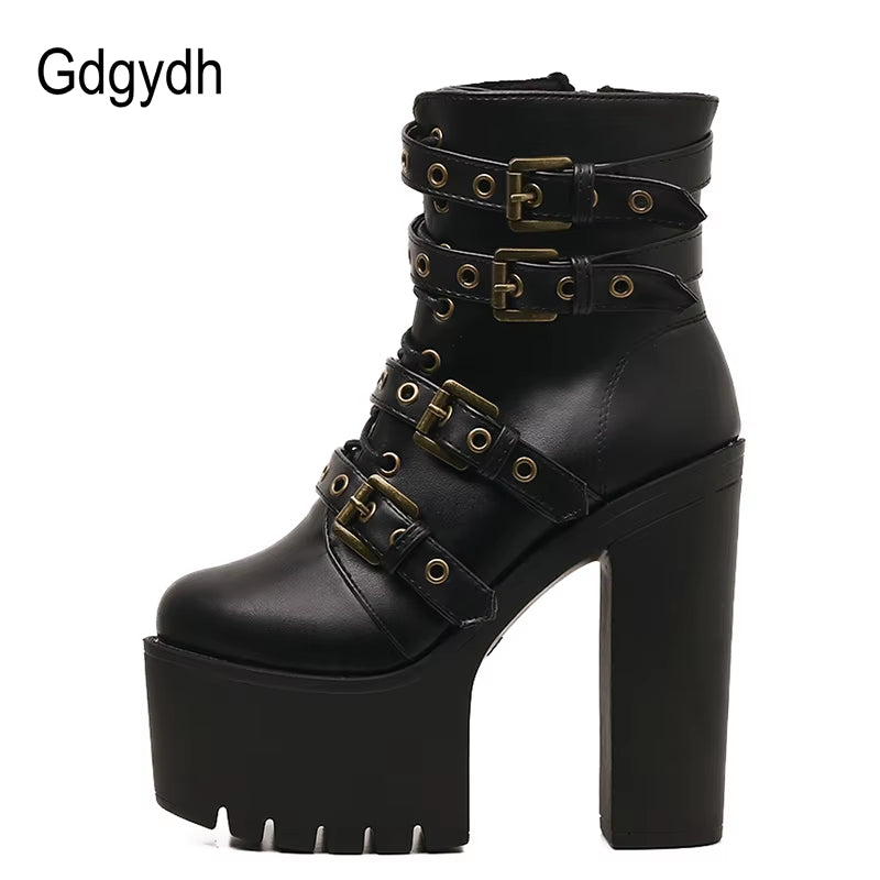 Sexy Rivet Black Ankle Boots Women Platform Soft Leather Autumn Winter Ladies Boots with Zipper Ultra High Heels Shoes