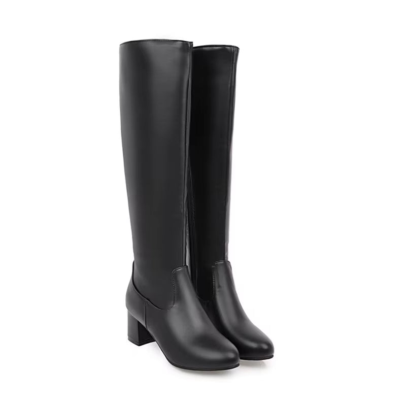2023 Autumn Winter Block High Heel Boots White Black Womens Shoes Long Knight Ride Knee High Boots Female Shoe plus Size