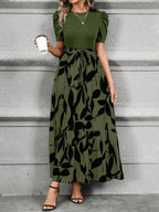 LUNE Women'S Stylish Patchwork Leaf Printed Long Dress