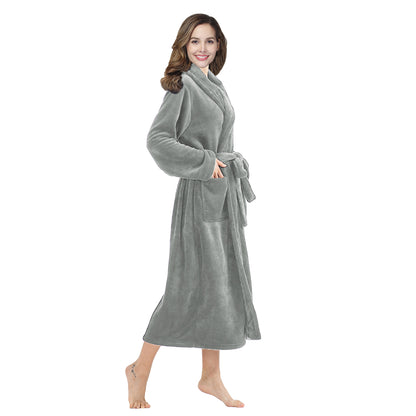 RONGTAI Womens Bathrobe Ladies Fleece Plush Warm Long Robes Fleece Nightgown Sleepwear