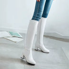 2023 Autumn Winter Block High Heel Boots White Black Womens Shoes Long Knight Ride Knee High Boots Female Shoe plus Size