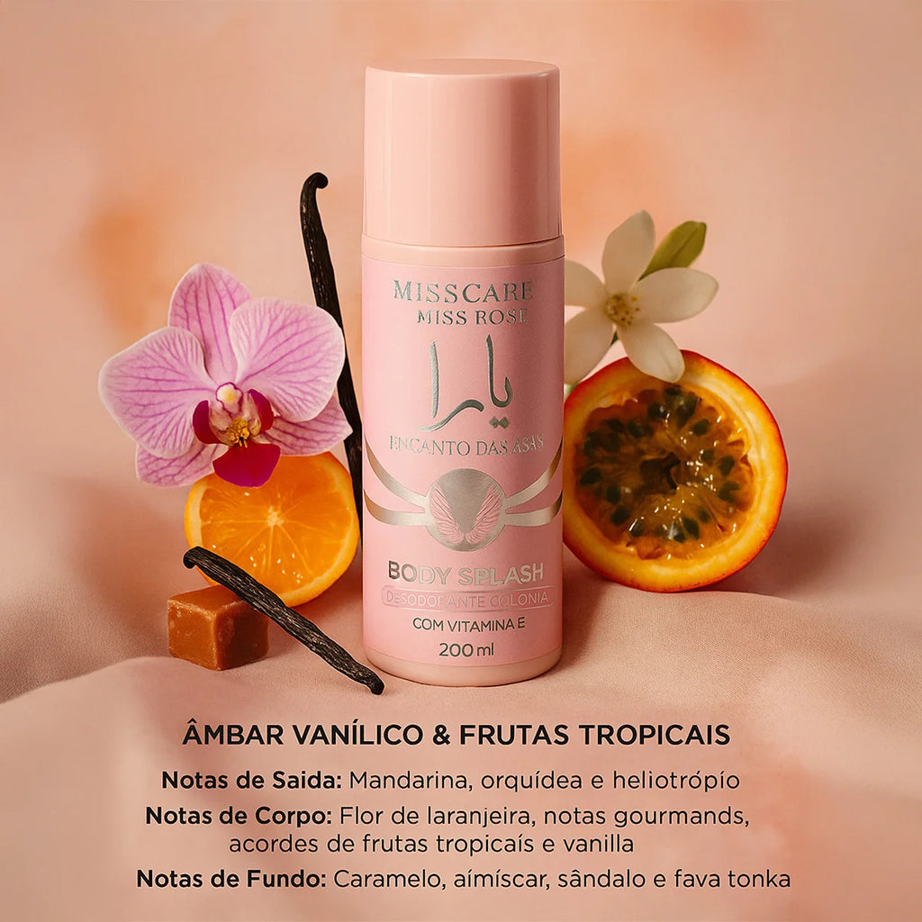 Women's Splash Body Charm of the Wings 200ml - Miss Care by Miss Rôse · Deodorant with Vitamin E · Arabic Inspiration Yar a