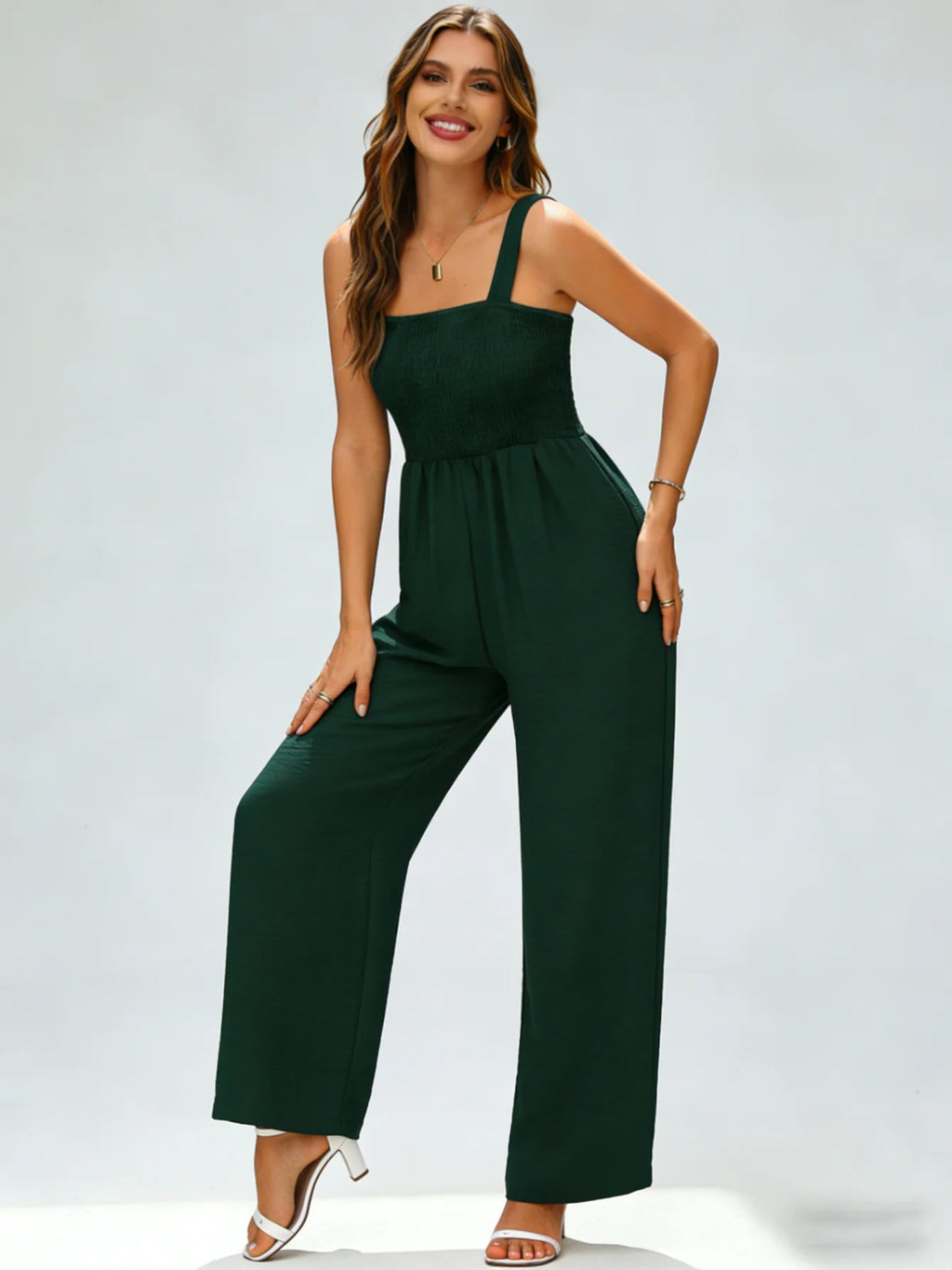 This stylish, minimalist, and sophisticated women's casual jumpsuit—featuring wide legs—is perfect for shopping, strolling, comm