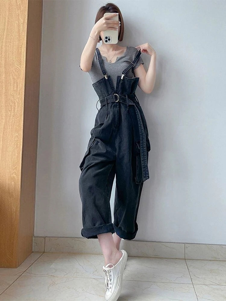 Jumpsuits Women Design Cool Autumn Simple All-match Belt Leisure Retro Korean Style Comfortable Classic Ladies Streetwear New