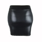 Women's High-Waist Slim Fit Mini Skirt Vintage Bodycon Hip Pencil Skirt Sexy Imitation PU Clubwear Ladies Office Clothing
