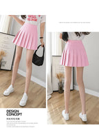 Pleated Mini Skirt with Shorts Women's High Waist A-Line Skater Skort White Black Pink Sporty School Uniform New Fashion HotSale