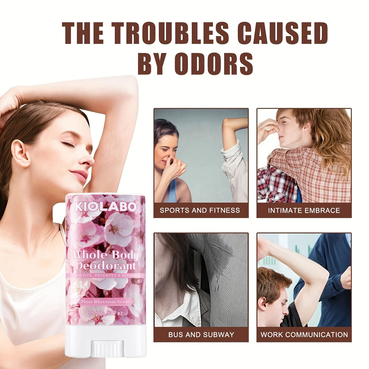 15 grams of deodorizing body cream. Fresh aroma controls odor, avoiding awkwardness, refreshing and non greasy, portable travel