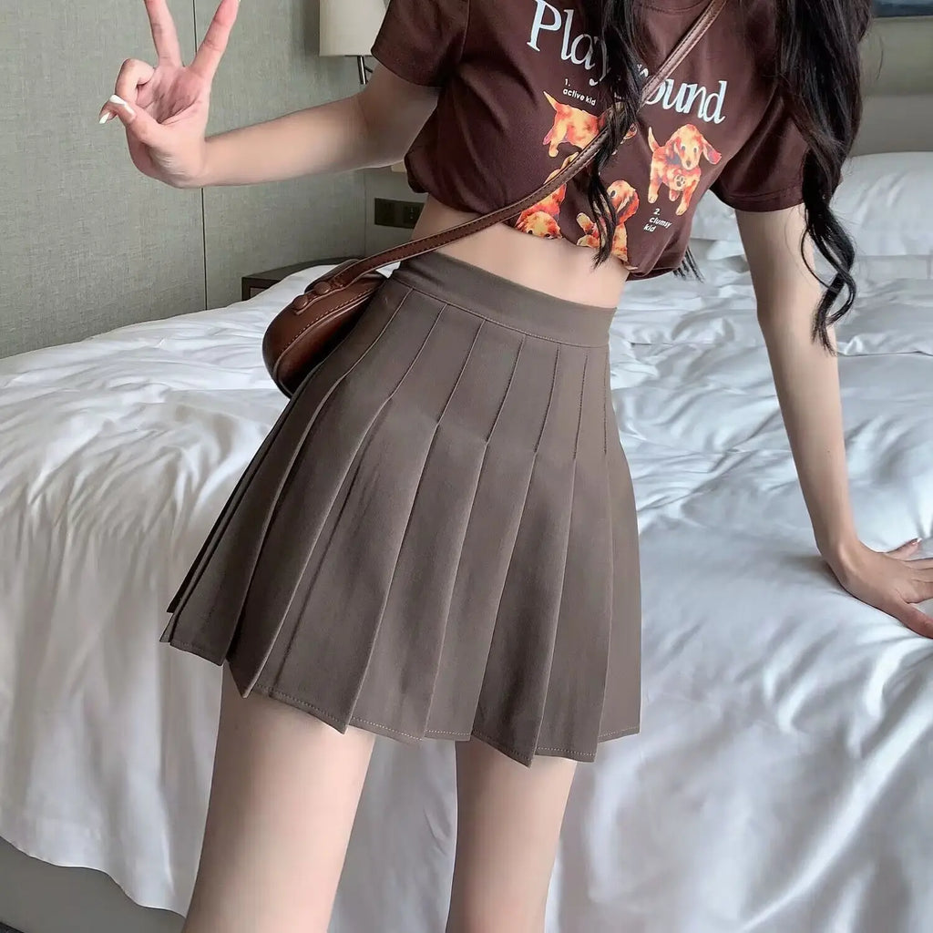 Pleated Mini Skirt with Shorts Women's High Waist A-Line Skater Skort White Black Pink Sporty School Uniform New Fashion HotSale