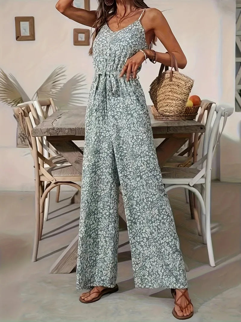 Jumpsuits for Women Summer Casual Printed Round Neck Suspender Jumpsuit Overalls for Women Monos Mujer Elegante Jump Suits