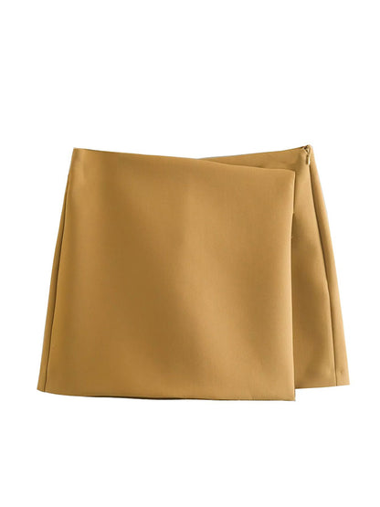 Willshela Women Fashion Solid Asymmetrical Side Zipper Skirts Shorts Vintage High Waist Female Chic Lady Shorts