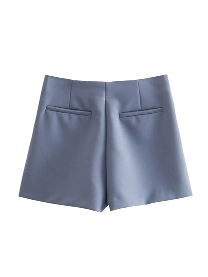 Willshela Women Fashion Solid Asymmetrical Side Zipper Skirts Shorts Vintage High Waist Female Chic Lady Shorts