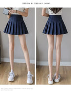Pleated Mini Skirt with Shorts Women's High Waist A-Line Skater Skort White Black Pink Sporty School Uniform New Fashion HotSale